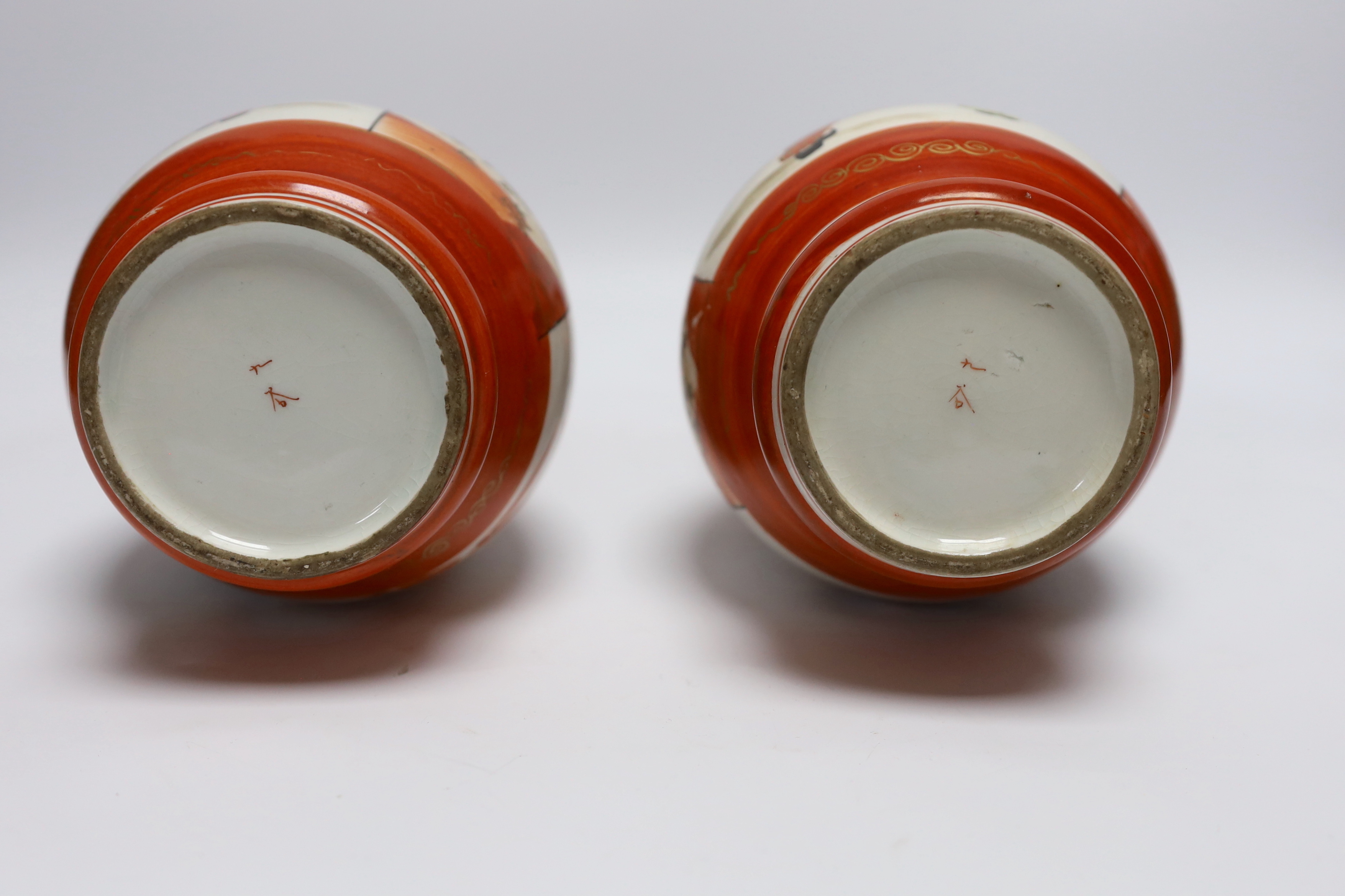 A pair of Japanese Imari vases, by Fukagawa and a pair of Kutani vases, Meiji period, tallest 25cm